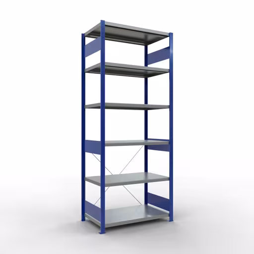 Figuur nr. 11 van het artikel basisrek, legbord, insteeksysteem MULTIplus330, 2500 x 1000 x 600 mm, 6 legborden, kruisschoor, RAL 5010 gentiaanblauw/verzinkt uit de insteeksysteem productgroep van Schulte Lagertechnik.