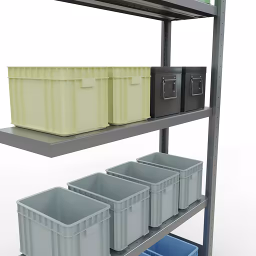 Productafbeelding nr. 12 van het artikel Aanbouwrekken, legbordstellingen, insteeksysteem MULTIplus330, 2000 x 1000 x 300 mm (HxBxD), 5 legborden, lengtestangen, verzinkt Afbeelding nr. 12 van het artikel aanbouwrekken, legbordstellingen, insteeksysteem MULTIplus330, 2000 x 1000 x 300 mm, 5 legborden, lengtestangen, verzinkt uit de productgroep insteeksysteem van Schulte Lagertechnik