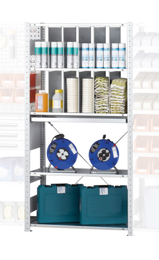 Basisrekmodule M4, 2000 x 1000 x 500 mm, RAL 7035 lichtgrijs/verzinkt, 5 MULTIplus150 legborden