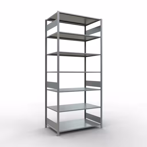 Basisplank, legplank, insteeksysteem MULTIplus150, 3000 x 1300 x 800 mm (HxBxD), 7 legborden, lengtestangen, verzinkt, basisplank, art.nr. 12782-130-LR