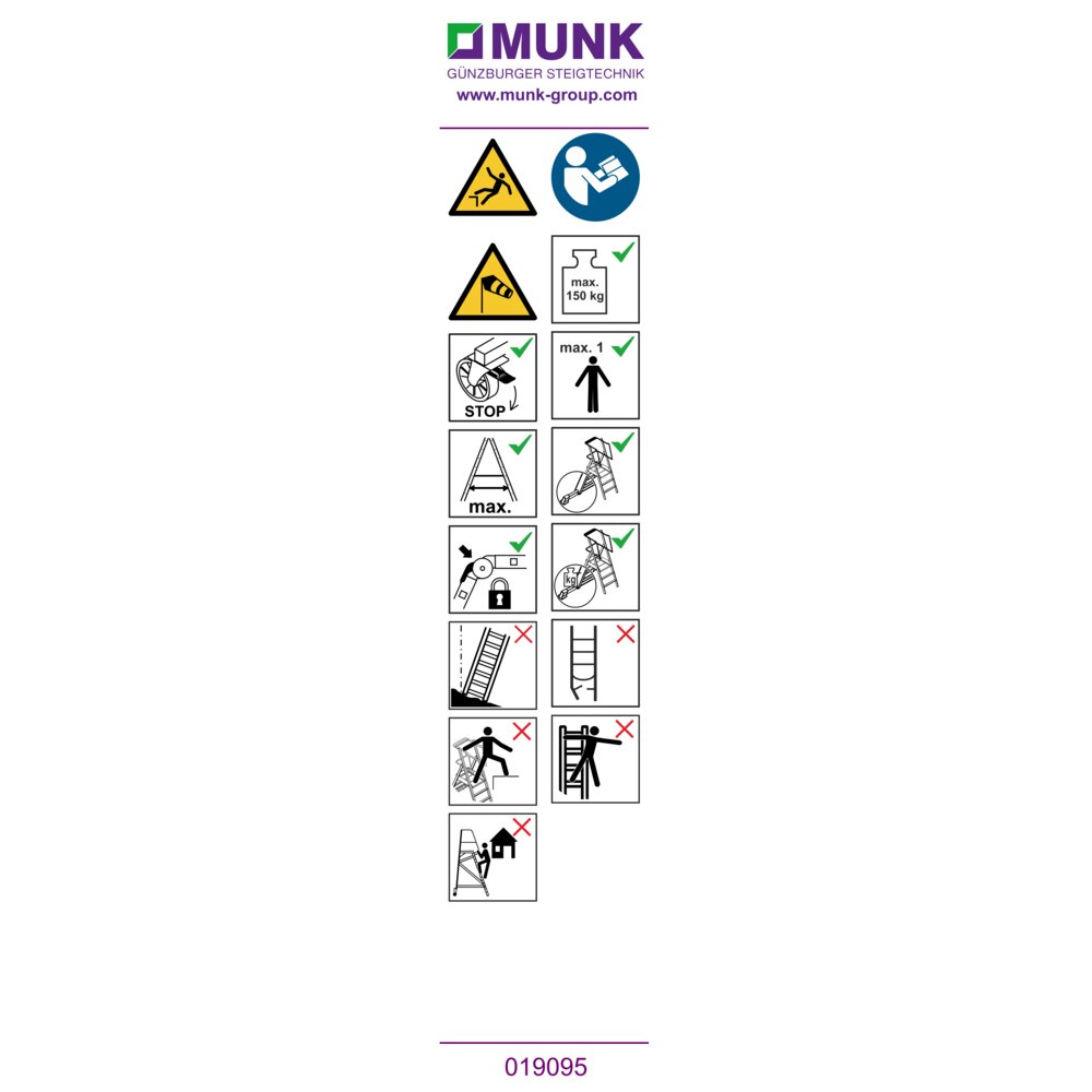 Munk waarschuwingssticker voor platformladders, platformhoogte < 2,50 m, sticker 19095 van Günzburger Steigtechnik Munk waarschuwingssticker voor platformladders, platformhoogte < 2,50 m, sticker 19095 uit de categorie platformladders met artikelnummer 019164