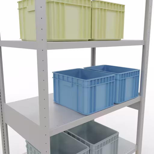 Productafbeelding nr. 15 van het artikel basisplank, legplank, insteeksysteem MULTIplus250, 2500 x 1000 x 600 mm, 6 legborden, kruisschoor, RAL 7035 lichtgrijs uit het plug-in systeem assortiment van het merk Schulte Lagertechnik