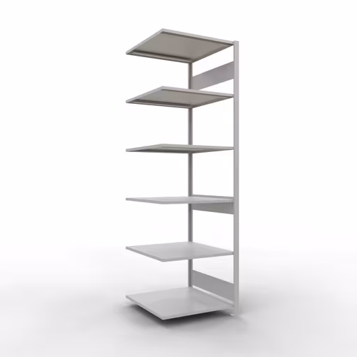 Extra afbeelding van het artikel Aanbouwrek, legbord, insteeksysteem MULTIplus150, 2500 x 750 x 800 mm, 6 legborden, lengtestangen, RAL 7035 lichtgrijs van aanbouwrek