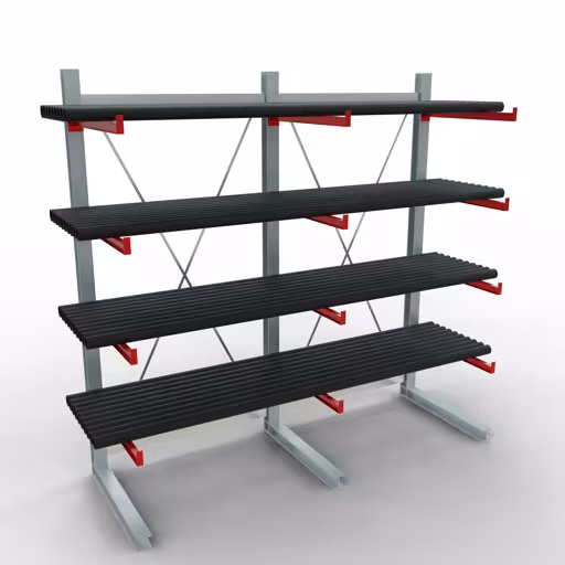Productafbeelding nr. 11 van artikel K 6000 compleet legbord, eenzijdig, 3000 x 3000 x 1000 mm, RAL 7001 / RAL 3000, 5 opbergniveaus Afbeelding nr. 11 van het artikel K 6000 complete stelling, eenzijdig, 3000 x 3000 x 1000 mm, RAL 7001 / RAL 3000, 5 opslagniveaus uit de productgroep draagarmstellingen van Schulte Lagertechnik