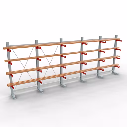 K 3000 compleet legbord, eenzijdig, 2500 x 6500 x 400 mm, RAL 7001 / RAL 3000, 5 opslagniveaus van het merk Schulte Lagertechnik uit het assortiment draagarmstellingen