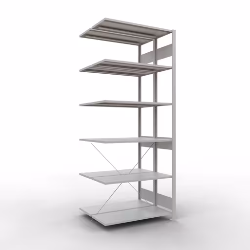 Afbeelding nr. 7 van het artikel aanbouwstelling, dubbele stelling, stellingstelling insteeksysteem MULTIplus150, 2500 x 1000 x (2x400) mm, 2x6 legborden, kruisschoor, RAL 7035 lichtgrijs uit de productgroep stellingstelling van Schulte Lagertechnik