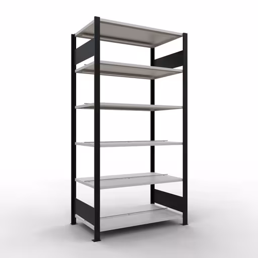 Figuur nr. 13 van het artikel, kantoorrekken, insteeksysteem MULTIplus150, 2000 x 1000 x 600 mm, 6 planken, met middenaanslag, zwart/lichtgrijs uit de productgroep kantoorrekken van Schulte Lagertechnik.