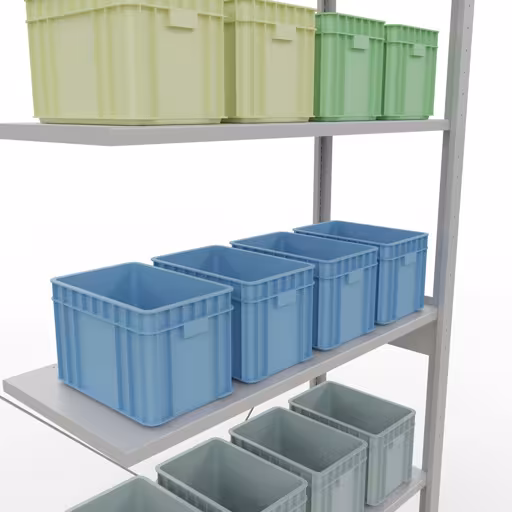 Productafbeelding nr. 12 van het artikel Aanbouwrekken, legbordstellingen, insteeksysteem MULTIplus150, 2500 x 1000 x 400 mm (HxBxD), 6 legborden, kruisschoor, RAL 7035 lichtgrijs Figuur nr. 12 van het artikel aanbouwrekken, legbordstellingen, insteeksysteem MULTIplus150, 2500 x 1000 x 400 mm, 6 legborden, kruisschoor, RAL 7035 lichtgrijs uit de insteeksysteem productgroep van Schulte Lagertechnik.