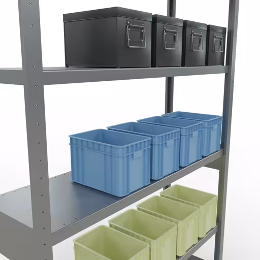 Figuur nr. 14 van het artikel basisrek, legbord, insteeksysteem MULTIplus250, 2500 x 1300 x 400 mm, 6 legborden, lengtestangen, verzinkt uit de insteeksysteem productgroep van Schulte Lagertechnik.