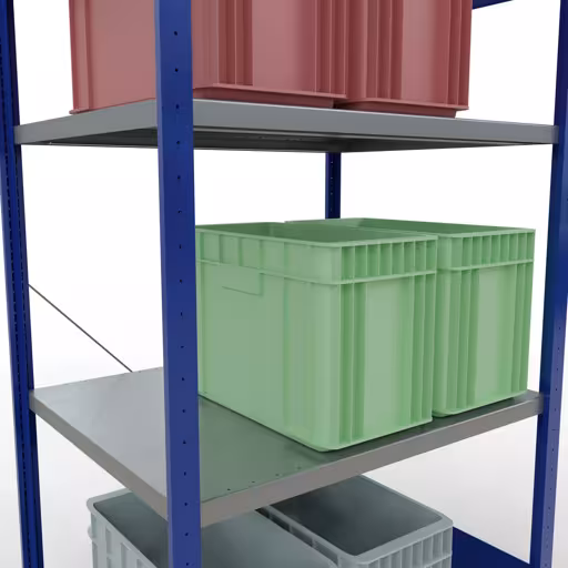 Productafbeelding nr. 13 van het artikel basisplank, legbord, insteeksysteem MULTIplus330, 2000 x 1000 x 800 mm (HxBxD), 5 legborden, kruisschoor, RAL 5010 gentiaanblauw/verzinkt Figuur nr. 13 van het artikel basisrek, legbord, insteeksysteem MULTIplus330, 2000 x 1000 x 800 mm, 5 legborden, kruisschoor, RAL 5010 gentiaanblauw/verzinkt uit de insteeksysteem productgroep van Schulte Lagertechnik.