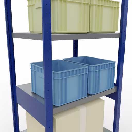 Productafbeelding nr. 15 van het artikel basisplank, legbord, insteeksysteem MULTIplus250, 2500 x 750 x 600 mm (HxBxD), 6 legborden, lengtebalk, RAL 5010 gentiaanblauw/verzinkt/verzinkt Figuur nr. 15 van het artikel basisrek, legbord, insteeksysteem MULTIplus250, 2500 x 750 x 600 mm, 6 legborden, lengtestangen, RAL 5010 gentiaanblauw/verzinkt/verzinkt uit de insteeksysteem productgroep van Schulte Lagertechnik.