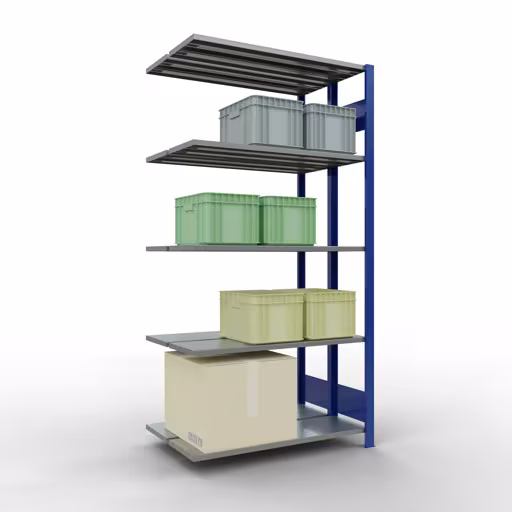 Productafbeelding nr. 6 van het artikel aanbouwplank, dubbele plank, legbord, insteeksysteem MULTIplus150, 2000 x 1000 x (2x300) mm, 2x5 legborden, RAL 5010 gentiaanblauw uit het assortiment legborden van Schulte Lagertechnik