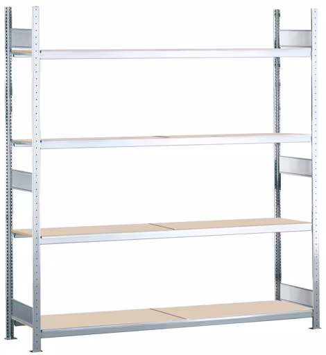 Basisplank, breedvakplank WS 2000 met spaanplaat, 2500 x 1500 x 600 mm (HxBxD), verzinkt, 4 niveaus, vakbelasting 400 kg, vakbelasting 1.600 kg van Schulte Lagertechnik Basisplank, breedvakplank WS 2000 met spaanplaat, 2500 x 1500 x 600 mm (HxBxD), verzinkt, 4 niveaus, vakbelasting 400 kg, vakbelasting 1.600 kg, WS2000, art.nr. 15624