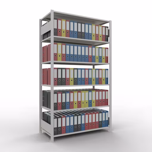 Figuur nr. 13 van het artikel basisplank, kantoorplank, insteeksysteem MULTIplus150, 2300 x 1300 x 600 mm, 7 planken, lengtestangen, zonder middenaanslag, lichtgrijs uit de productgroep kantoorplanken van Schulte Lagertechnik.
