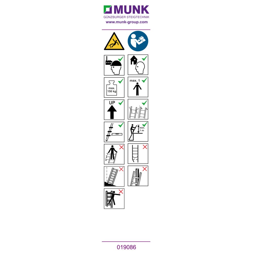 Munk waarschuwingssticker voor trapladders "Alleen voor gebruik" sticker 19086 uit de categorie uitschuifbare ladders met artikelnummer 019157