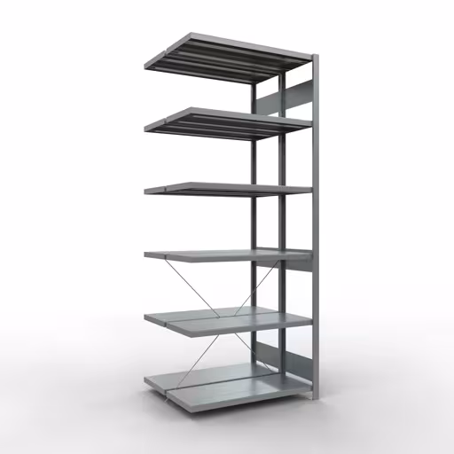 Aanbouwrekken, dubbele rekken, stellingsysteem MULTIplus250, 2500 x 1000 x (2x400) mm (HxBxD), 2x6 planken, kruisschoor, gegalvaniseerd van Schulte Lagertechnik Aanbouwplank, dubbele plank, stellingsysteem MULTIplus250, 2500 x 1000 x (2x400) mm (HxBxD), 2x6 planken, kruisschoor, verzinkt, dubbele planken, art.nr. 14246-A