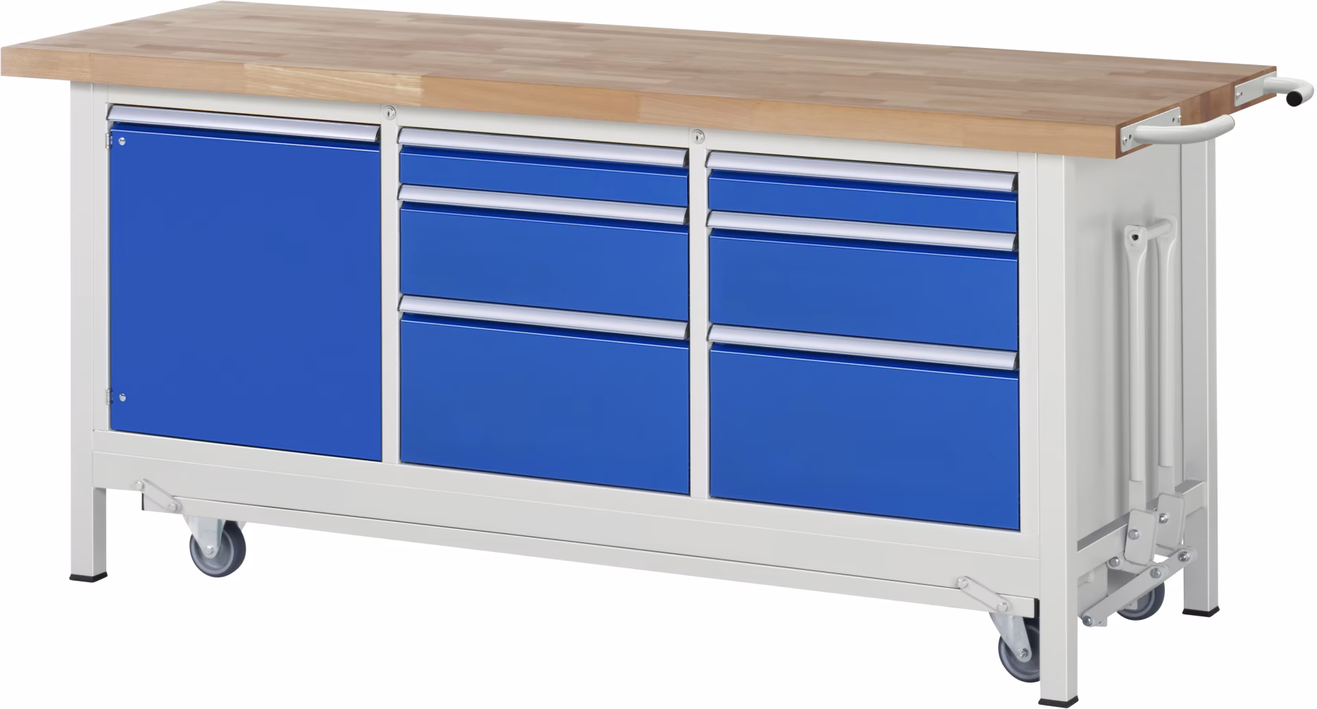 Werkbank met onderstel 8570, B2000xD700xH880mm, 6x laden (gedeeltelijk uitschuifbaar), 1x deur uit de categorie Werkbanken met het artikelnummer 05-8570A2-207B4F.11