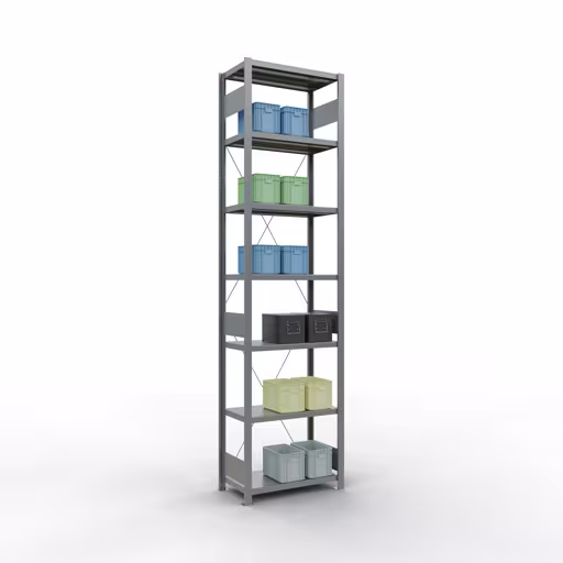 Figuur nr. 9 van het artikel basisrek, legbord, insteeksysteem MULTIplus250, 3000 x 750 x 400 mm, 7 legborden, kruisschoor, verzinkt uit de insteeksysteem productgroep van Schulte Lagertechnik.