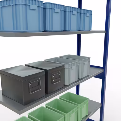 Aanbouwrekken, rekken, insteeksysteem MULTIplus150, 2500 x 1300 x 400 mm, 6 legborden, RAL 5010 gentiaanblauw/gegalvaniseerd van het merk Schulte Lagertechnik uit het assortiment insteeksysteem