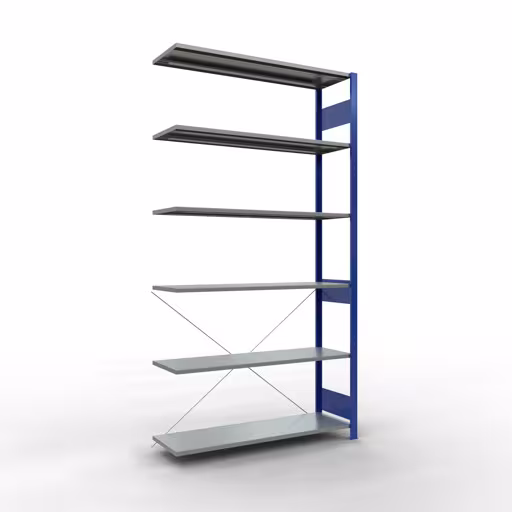 Aanbouwrekken, rekken, insteeksysteem MULTIplus150, 2500 x 1300 x 400 mm, 6 legborden, RAL 5010 gentiaanblauw/gegalvaniseerd van het merk Schulte Lagertechnik uit het assortiment insteeksysteem