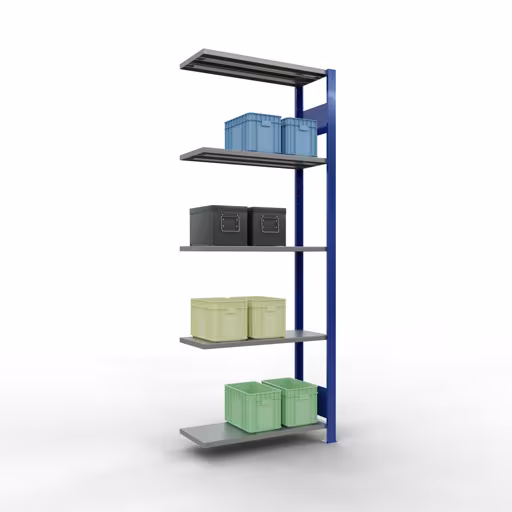 Extra afbeelding van het artikel Aanbouwrekken, legbord, insteeksysteem MULTIplus150, 2000 x 750 x 300 mm, 5 legborden, lengtebalk, RAL 5010 gentiaanblauw/verzinkt/verzinkt vanaf opzetrek