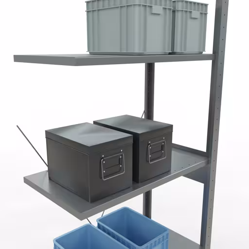 Andere weergave van het artikel Aanbouwrekken, legbordstellingen, insteeksysteem MULTIplus150, 2500 x 750 x 400 mm, 6 legborden, kruisschoor, verzinkt uit de categorie insteeksysteem