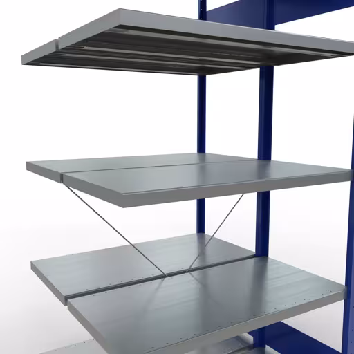 Figuur nr. 14 van het artikel aanbouwstelling, dubbele stelling, stellingstelling, insteeksysteem MULTIplus250, 2000 x 1000 x (2x500) mm, 2x5 legborden, kruisschoor, RAL 5010 gentiaanblauw uit de stellingstelling productgroep van Schulte Lagertechnik.