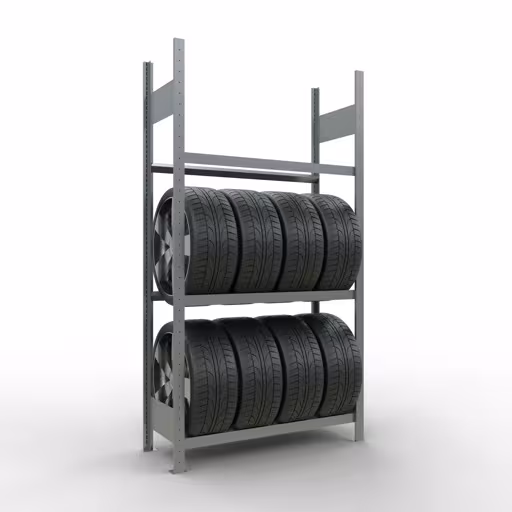 Basisrek, wielen-/bandenrek, 2000 x 1050 x 400 mm, verzinkt, 3 opslagniveaus met 150 kg vakbelasting per niveau van het merk Schulte Lagertechnik uit het assortiment stellingstellingen