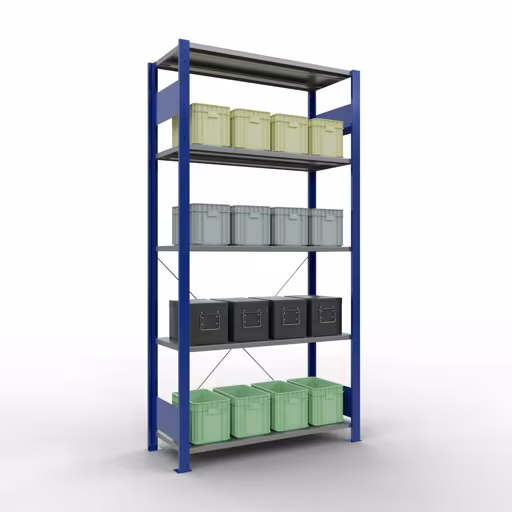 Andere productaanzicht Basisplank, legbord, insteeksysteem MULTIplus150, 2000 x 1000 x 400 mm (HxBxD), 5 legborden, kruisschoor, RAL 5010/verzinkt Andere weergave van het artikel basisplank, legbord, insteeksysteem MULTIplus150, 2000 x 1000 x 400 mm, 5 legborden, RAL 5010/verzinkt uit de categorie insteeksysteem