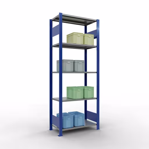 Basisplank, legbord, insteeksysteem MULTIplus150, 2000 x 750 x 400 mm, 5 legborden, lengtestangen, RAL 5010 gentiaanblauw/verzinkt/verzinkt met de GTIN 4004514279941 Basisplank, legbord, insteeksysteem MULTIplus150, 2000 x 750 x 400 mm, 5 legborden, lengtestangen, RAL 5010 gentiaanblauw/verzinkt/verzinkt van Schulte Lagertechnik met artikelnr. 12740-75-LR-B