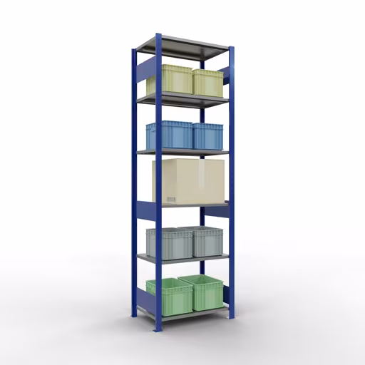 Basisplank, legplank, insteeksysteem MULTIplus150, 2500 x 750 x 500 mm, 6 legborden, lengtestangen, RAL 5010 gentiaanblauw/verzinkt/verzinkt van Schulte Lagertechnik met artikelnr. 12751-75-LR-B