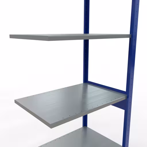 Aanbouwrekken, legbordstellingen, insteeksysteem MULTIplus150, 2500 x 750 x 500 mm, 6 legborden, lengtestangen, RAL 5010 gentiaanblauw/verzinkt/verzinkt met artikelnr. 12756-75-LR-B Aanbouwrekken, rekken, insteeksysteem MULTIplus150, 2500 x 750 x 500 mm, 6 legborden, lengtestangen, RAL 5010 gentiaanblauw/verzinkt/verzinkt van Schulte Lagertechnik uit de categorie insteeksystemen