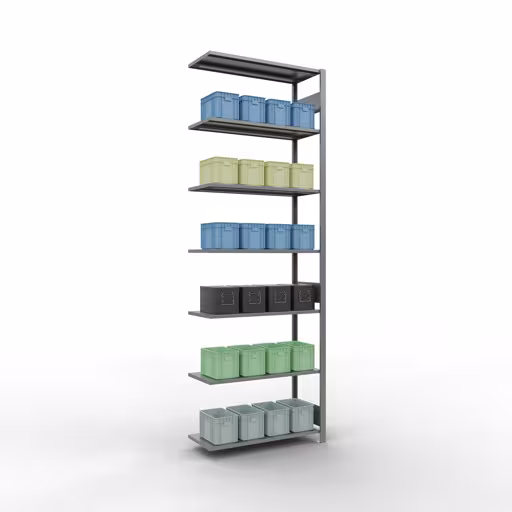 Productafbeelding nr. 14 van het artikel Aanbouwrekken, legborden, insteeksysteem MULTIplus85, 3000 x 1000 x 400 mm (HxBxD), 7 legborden, lengtestangen, verzinkt Afbeelding nr. 14 van het artikel aanbouwrekken, legbordstellingen, insteeksysteem MULTIplus85, 3000 x 1000 x 400 mm, 7 legborden, verzinkt uit de productgroep insteeksysteem van het merk Schulte Lagertechnik