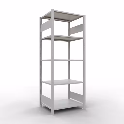 Basisplank, legplank, insteeksysteem MULTIplus150, 2000 x 750 x 600 mm (HxBxD), 5 legborden, lengtestang, RAL 7035 lichtgrijs, basisplank, art.nr. 32660-75-LR