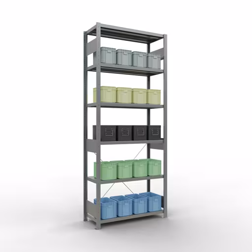 Productafbeelding nr. 6 van het artikel basisplank, legbord, insteeksysteem MULTIplus250, 2500 x 1000 x 400 mm, 6 legborden, kruisschoor, verzinkt uit het assortiment insteeksysteem van het merk Schulte Lagertechnik