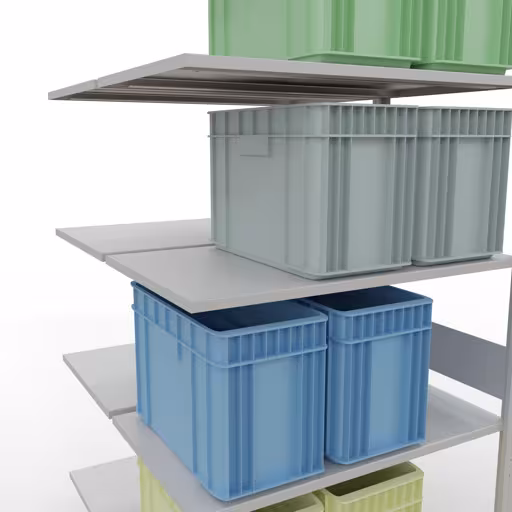 Andere weergave van het artikel Aanbouwplank, dubbele plank, rekkensysteem MULTIplus150, 3000 x 1000 x (2x600) mm, 2x7 planken, RAL 7035 lichtgrijs uit de categorie rekken
