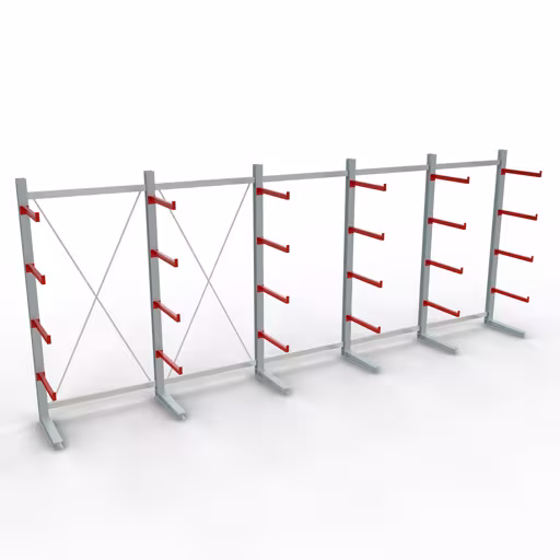 Afbeelding nr. 11 van het artikel K 6000 complete stelling, eenzijdig, 3000 x 7500 x 750 mm, RAL 7001 / RAL 3000, 5 opslagniveaus uit de productgroep draagarmstellingen van Schulte Lagertechnik