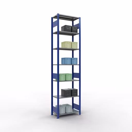 Extra afbeelding van het artikel Basisplank, legplank, insteeksysteem MULTIplus150, 3000 x 750 x 400 mm, 7 legborden, lengtestangen, RAL 5010 gentiaanblauw/verzinkt/verzinkt vanaf basisplank