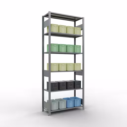 Basisplank, legplank, insteeksysteem MULTIplus85, 2500 x 1000 x 400 mm (HxBxD), 6 legborden, lengtestangen, verzinkt uit de categorie basisplanken met de GTIN 4004514284730 Basisplank, legbord, insteeksysteem MULTIplus85, 2500 x 1000 x 400 mm, 6 legborden, verzinkt van het merk Schulte Lagertechnik uit het assortiment insteeksysteem