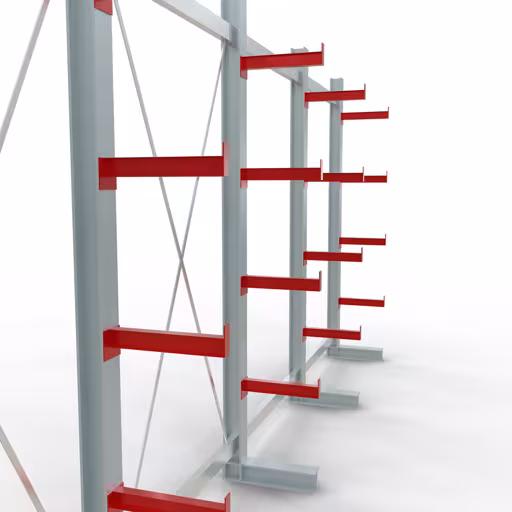 Afbeelding nr. 12 van het artikel K 3000 complete stelling, eenzijdig, 2500 x 5200 x 400 mm, RAL 7001 / RAL 3000, 5 opslagniveaus uit de productgroep draagarmstellingen van Schulte Lagertechnik