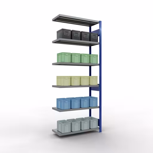 Productafbeelding nr. 15 van het artikel Aanbouwrekken, legbordstellingen, insteeksysteem MULTIplus250, 2500 x 1000 x 400 mm (HxBxD), 6 legborden, lengtestangen, RAL 5010 gentiaanblauw/verzinkt Afbeelding nr. 15 van het artikel aanbouwrekken, legbordstellingen, insteeksysteem MULTIplus250, 2500 x 1000 x 400 mm, 6 legborden, lengtestangen, RAL 5010 gentiaanblauw/verzinkt uit de productgroep insteeksysteem van Schulte Lagertechnik.