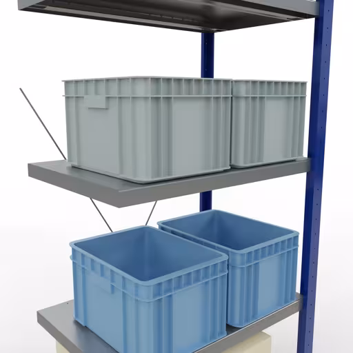 Productafbeelding nr. 15 van het artikel Aanbouwrekken, legbordstellingen, insteeksysteem MULTIplus250, 2000 x 750 x 500 mm (HxBxD), 5 legborden, kruisschoor, RAL 5010 gentiaanblauw/verzinkt/verzinkt Afbeelding nr. 15 van het artikel aanbouwrekken, legbordstellingen, insteeksysteem MULTIplus250, 2000 x 750 x 500 mm, 5 legborden, kruisschoor, RAL 5010 gentiaanblauw/verzinkt/verzinkt uit de productgroep insteeksysteem van Schulte Lagertechnik.