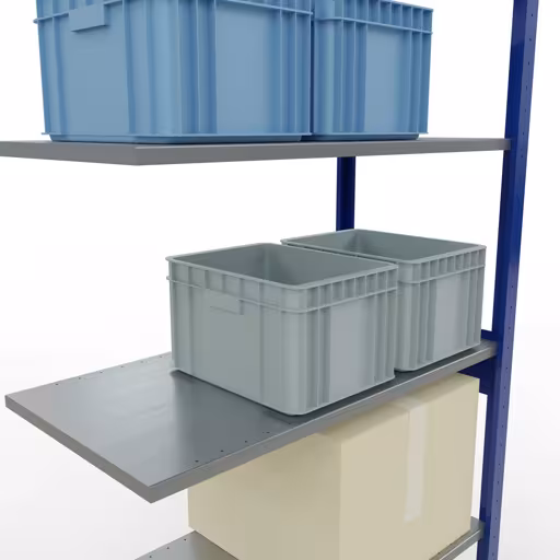 Aanbouwrekken, legbordstellingen, insteeksysteem MULTIplus150, 2500 x 1000 x 500 mm, 6 legborden, lengtestangen, RAL 5010 gentiaanblauw/verzinkt uit de categorie aanbouwrekken met GTIN 4004514280732 Aanbouwrekken, rekken, insteeksysteem MULTIplus150, 2500 x 1000 x 500 mm, 6 legborden, lengtestangen, RAL 5010 gentiaanblauw/verzinkt van het merk Schulte Lagertechnik uit het assortiment insteeksysteem