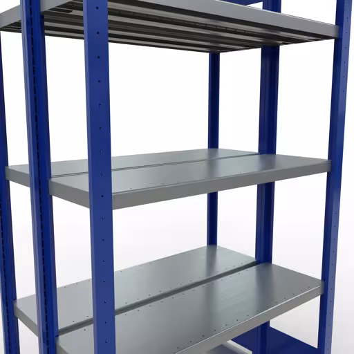 Basisplank, dubbele plank, legplank, insteeksysteem MULTIplus250, 2000 x 1000 x (2x300) mm (HxBxD), 2x5 legborden, lengtestangen, RAL 5010 gentiaanblauw met artikelnr. 33230-B Basisplank, dubbele plank, rekkensysteem MULTIplus250, 2000 x 1000 x (2x300) mm, 2x5 planken, lengtestangen, RAL 5010 gentiaanblauw van Schulte Lagertechnik uit de categorie rekken