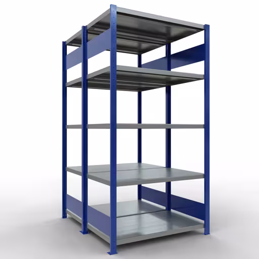 Basisplank, dubbele plank, stellingsysteem MULTIplus250, 2000 x 1000 x (2x600) mm (HxBxD), 2x5 planken, lengtestangen, RAL 5010 gentiaanblauw, dubbele planken, art.nr. 33260-B