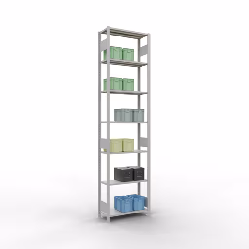 Basisplank, legplank, insteeksysteem MULTIplus150, 3000 x 750 x 300 mm (HxBxD), 7 legborden, lengtestangen, RAL 7035 lichtgrijs met de GTIN 4004514292605 Basisplank, plankplank, insteeksysteem MULTIplus150, 3000 x 750 x 300 mm, 7 planken, lengtestangen, RAL 7035 lichtgrijs van Schulte Lagertechnik met het artikelnr. 32632-75-LR