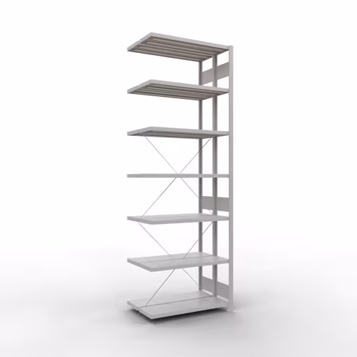 Aanbouwrekken, dubbele rekken, rekkensysteem MULTIplus250, 3000 x 1000 x (2x300) mm, 2x7 planken, kruisschoor, RAL 7035 lichtgrijs van Schulte Lagertechnik met het artikelnr. 32137-A