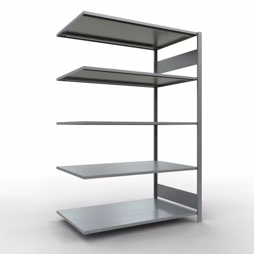 Aanbouwrekken, rekken, insteeksysteem MULTIplus150, 2000 x 1300 x 800 mm (HxBxD), 5 legborden, lengtebalk, verzinkt, aanbouwplank, art.nr. 12785-130-LR
