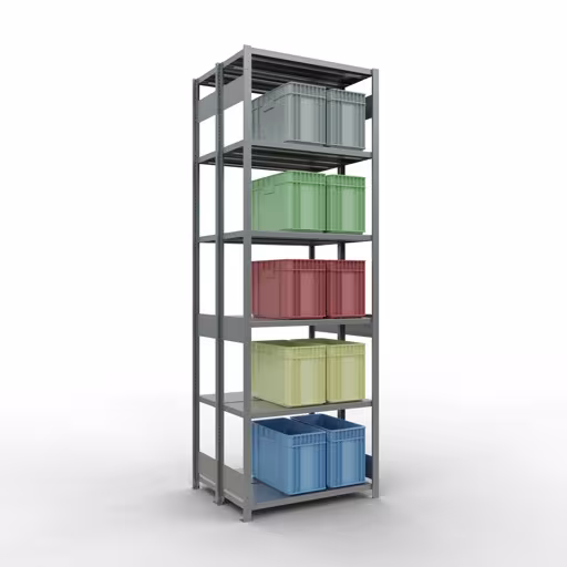 Basisplank, dubbele plank, stellingsysteem MULTIplus250, 3000 x 1000 x (2x400) mm (HxBxD), 2x7 planken, lengtestangen, verzinkt met de GTIN 4058255035595 Basisplank, dubbele plank, legplank-insteeksysteem MULTIplus250, 3000 x 1000 x (2x400) mm, 2x7 legborden, lengtestangen, verzinkt van Schulte Lagertechnik met het artikelnr. 17942