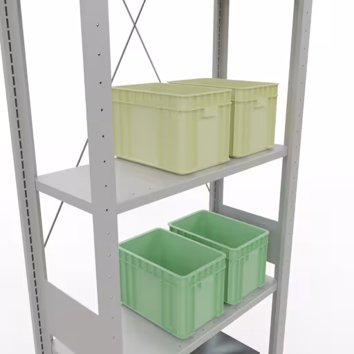 Basisplank, legbord, insteeksysteem MULTIplus150, 3000 x 750 x 300 mm, 7 planken, kruisschoor, RAL 7035 lichtgrijs van Schulte Lagertechnik uit de categorie insteeksysteem